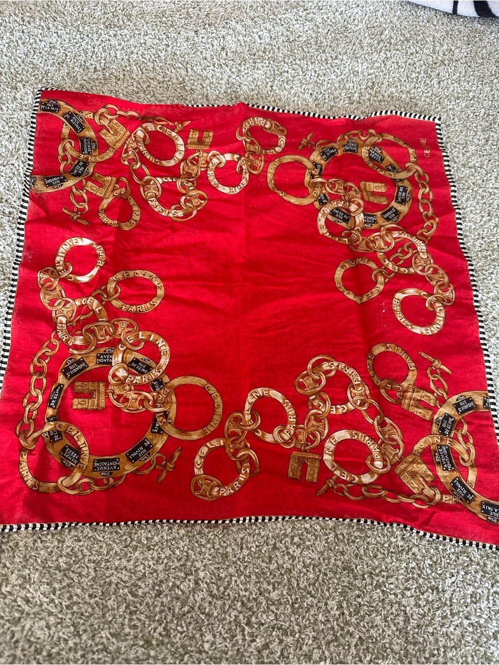 Celine Red Chain-Print Decorative Accent Scarf Throw